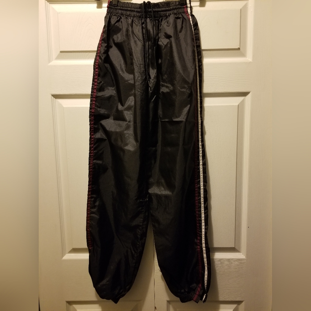 Windbreaker Pants, ECC, Small, Black w/ White & Maroon Stripes (See description)